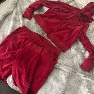 FashionNova Red Velour Tracksuit Set